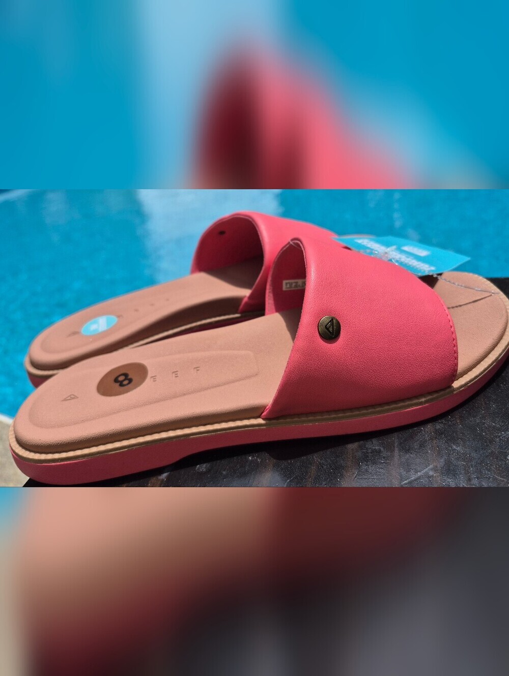 New With Tags! Reef Pink Slide Sandals Women's Size 8